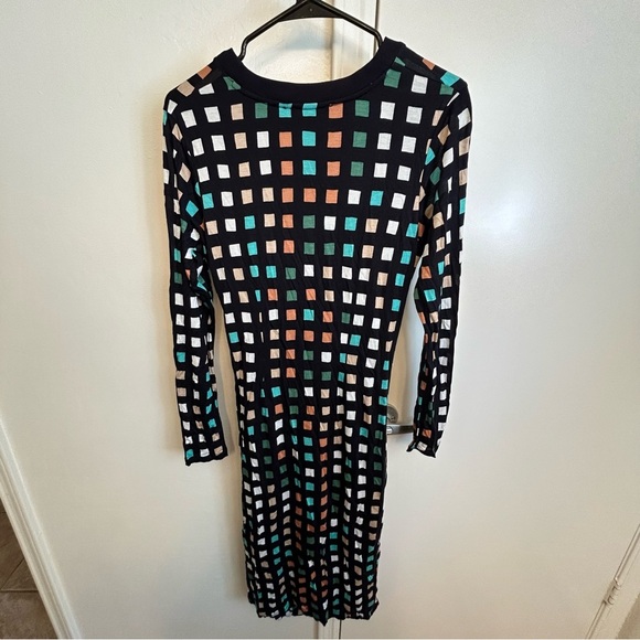 Boss Hugo Boss Esetta Ruched Dress Small Geometric Square Print Midi Long Sleeve - Picture 9 of 12